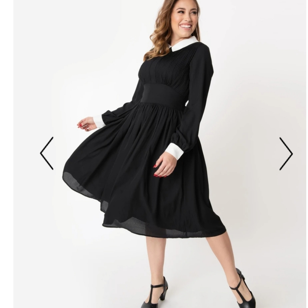 1940s Style Black & White Deirdre Shirt Dress